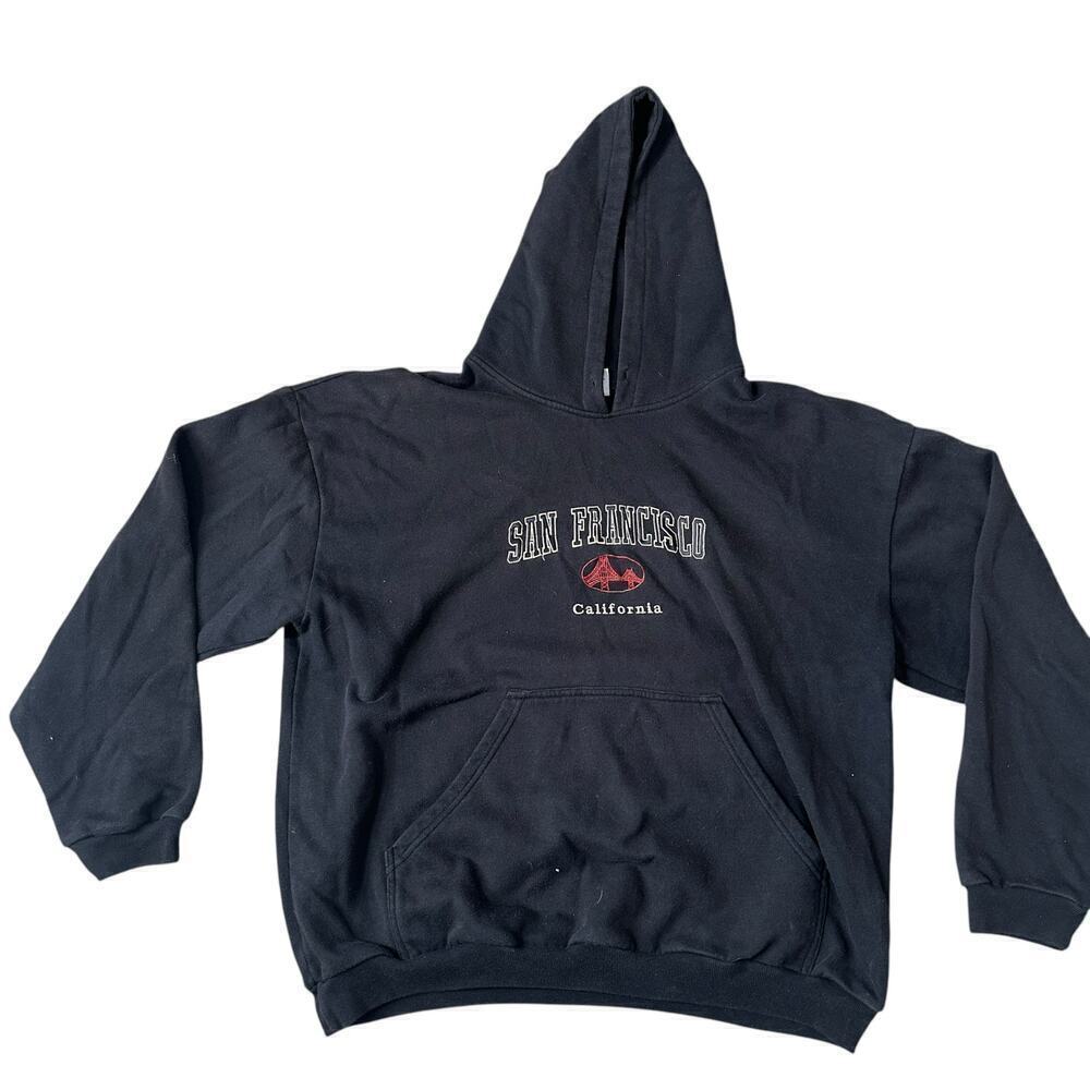 Vintage San francisco aged Black cotton unisex hoodie pullover sweater size L